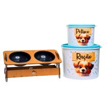 Kit Pet Cães e Gatos Armazenamento de Alimentos Tigela Dupla Funcional