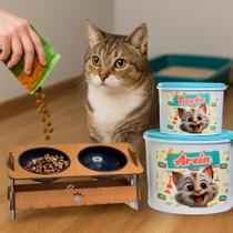Kit Pet Cães e Gatos Armazenamento de Alimentos Tigela Dupla Funcional Kit Pet Cães e Gatos Armazenamento de Alimentos Tigela Dupla Funcional