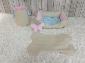 Kit Pet Caes E Gatos Cesto Organizador Baby Bege Cama M Personalizada Jogo Americano Baby Bege M