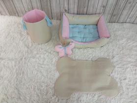 Kit Pet Caes E Gatos Cesto Organizador Baby Bege Cama P Personalizada Jogo Americano Baby Bege Caminha P