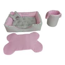 Kit Pet Caes E Gatos Cesto Organizador Cama M Personalizada Jogo Americano Rosa Caminha M Com Ziper