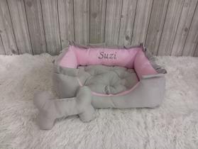 Kit Pet Caes E Gatos Cesto Organizador Cama M Personalizada Jogo Americano Rosa Caminha M Com Ziper