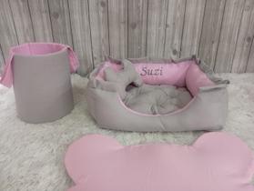 Kit Pet Caes E Gatos Cesto Organizador Cama P Personalizada Jogo Americano Rosa Caminha P Com Ziper