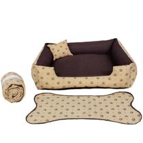 kit pet cama pet grande caminha de cachorro G 70x70cm +edredom e tapete ( marrom coroinhas )