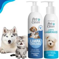 Kit Pet Clean Limpador de Orelhas Ouvidos + Lagrimas Pet Para Cachorro e Gato