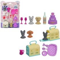 Kit pet com cachorro + bolo e + acessorios love pets 12 pecas