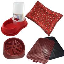 Kit pet comedor + colchonete + bebedor + tapete sanitário
