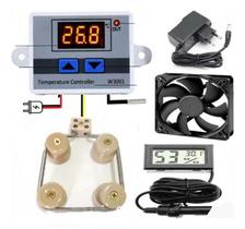 Kit Pet Completo Para Aquecimento De Chocadeira Com Termostato Resistência Termo Higrômetro Cooler e Fonte 12 Volts