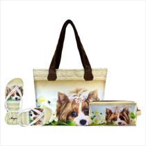 Kit Pet Feminino Cachorrinha com Bolsa, Necessaire e Chinelo, Magicc