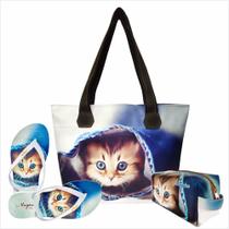 Kit Pet Feminino Gatinho Azul com Bolsa, Necessaire e Chinelo, Magicc Kit Pet Feminino Gatinho Azul com Bolsa, Necessaire e Chinelo, Magicc