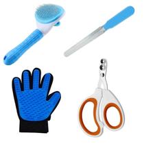 Kit Pet Higiene 4 peças Tesoura Lixa Escova Luva Massageadora Kit Pet Higiene 4 peças Tesoura Lixa Escova Luva Massageadora