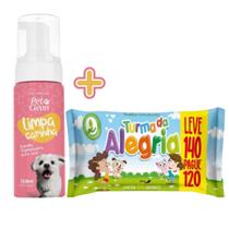 Kit Pet Limpo com 1 Lenço Umedecido Turma da Alegria + 1 Limpa Carinha Pet Clean 150ml