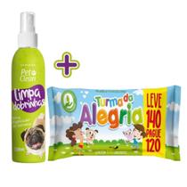 Kit Pet Limpo com 1 Limpa Dobrinhas Pet Clean 120ml + 1 Lenço Umedecido Turma da Alegria