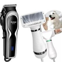 Kit PET (Máquina de Tosa KEMEI 1991 + Secador 110V) ideal para grooming em casa.