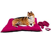 Kit Pet Médio Cama Futon Potes Água Ração Coleira Bolinha