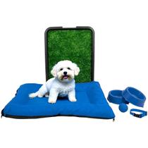 Kit Pet Pequeno Cama Futon com Sanitário Grama e Acessórios