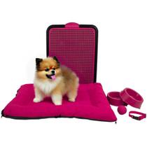 Kit Pet Pequeno Cama Futon Sanitário Comedouros Coleira Bola
