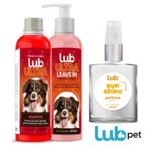 Kit Pet Shampoo + Leave In 600ml e Perfume Para Cães e Gatos Filhotes Lub Pet