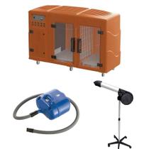 Kit Pet Shop Máquina de Secar Laranja + Secador 5000 Black e Soprador Revolution Azul Kyklon