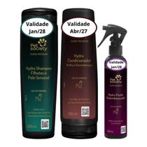 Kit Pet Society Shampoo Filhotes Condicionador e Fluído Desembaraço Super Premium Para Cães e Gatos Kit Pet Society Shampoo Filhotes Condicionador e Fluído Desembaraço Super Premium Para Cães e Gatos