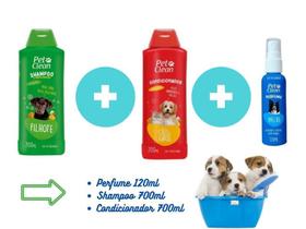 Kit PetClean Shampoo Filhotes + Condicionador + Perfume Pet Cães Gato Banho e Tosa