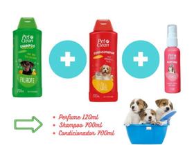 Kit PetClean Shampoo Filhotes + Condicionador + Perfume Pet Cães Gato Banho e Tosa