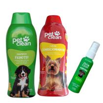 Kit PetClean Shampoo Filhotes + Condicionador + Perfume Pet Cães Gato Banho e Tosa