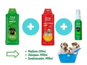 Kit PetClean Shampoo Filhotes + Condicionador + Perfume Pet Cães Gato Banho e Tosa - Pet Clean