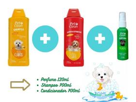 Kit PetClean Shampoo Pelos Claros + Condicionador + Perfume Cães Gato Banho e Tosa