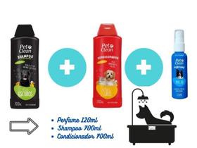 Kit PetClean Shampoo Pelos Escuros + Condicionador + Perfume Banho Cães Gato - Pet Clean