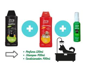 Kit PetClean Shampoo Pelos Escuros + Condicionador + Perfume Banho Cães Gato