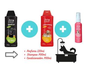 Kit PetClean Shampoo Pelos Escuros + Condicionador + Perfume