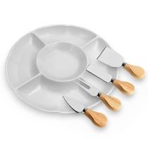 Kit Petisqueira 5 Divisórias + Utensílios P/ Queijo 4 Peças
