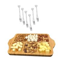 Kit Petisqueira c/ 6 garfinhos bambu 27x17 4 divisões
