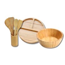 Kit Petisqueira Com Divisoria Bambu Jogo Talheres Com Saladeira
