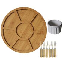 Kit Petisqueira De 7 Divisórias Com Ramequim Potinho 100ml e 6 Mini Garfos de Inox e Fondue Petiscos Kit Petisqueira De 7 Divisórias Com Ramequim Potinho 100ml e 6 Mini Garfos de Inox e Fondue Petiscos