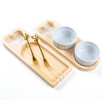Kit Petisqueira de Madeira com Garfinhos e Porta Molho Ramequim