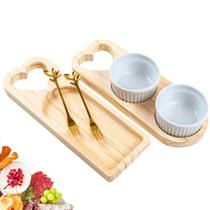 Kit Petisqueira de Madeira com Garfinhos e Ramequim