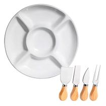 Kit Petisqueira Grande + Utensílios Para Queijo Em Bambu - Class Home