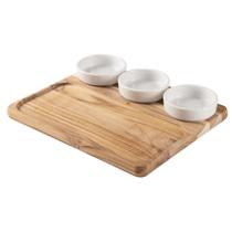 Kit Petisqueira Madeira Mista 28 cm com Três Potes Porcelana 75 mm Churrasco Tramontina Kit Petisqueira Madeira Mista 28 cm com Três Potes Porcelana 75 mm Churrasco Tramontina