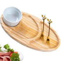 Kit Petisqueira Madeira Oval com Garfinhos e Ramequim