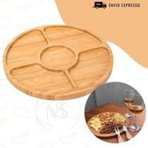 Kit Petisqueira Redonda + 6 Garfos Para Frios e Queijos Gamela MDF