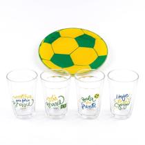 Kit Petisqueira Redonda Bola Vidro e 4 Copos 190ml Copa do Brasil Petiscos Torcida Brasileira