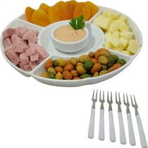 Kit Petisqueira Tabua De Frios Com Molheira E 6 Garfinhos Para Petisco