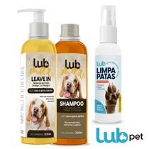 Kit PetShop Cães e Gatos Shampoo 300ml, Leave in 300ml e Limpa Patas 60ml LubPet