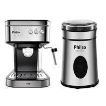 Kit Philco Cafeteira Expresso Inox PCF04A 20 Bar e Moedor de Café Elétrico Grano Aroma PMC0I 50g Colher Dosadora