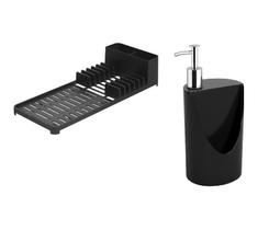 Kit Pia 2 Peças Escorredor + Dispenser Preto Coza Brinox