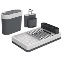 Kit Pia 3 Peças Com Dispenser Escorredor Lixeira Polipropileno Linha Flat Coza Cinza Frio + Cinza Gr Kit Pia 3 Peças Com Dispenser Escorredor Lixeira Polipropileno Linha Flat Coza Cinza Frio + Cinza Gr