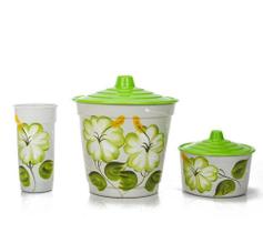 Kit Pia 3 Peças Decorado Lixeira Porta Sabão e Porta Detergente - 118327 - Analeni