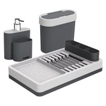 Kit Pia 3 peças Dispenser, Escorredor e Lixeira Coza Flat Cinza